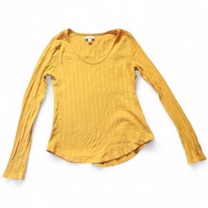 FREE ASSEMBLY Long Sleeve Scoop Neck Ribbed Top - Jurassic Gold Size Large